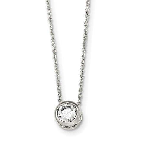 Sterling Silver Polished CZ Necklace QG3994 - shirin-diamonds