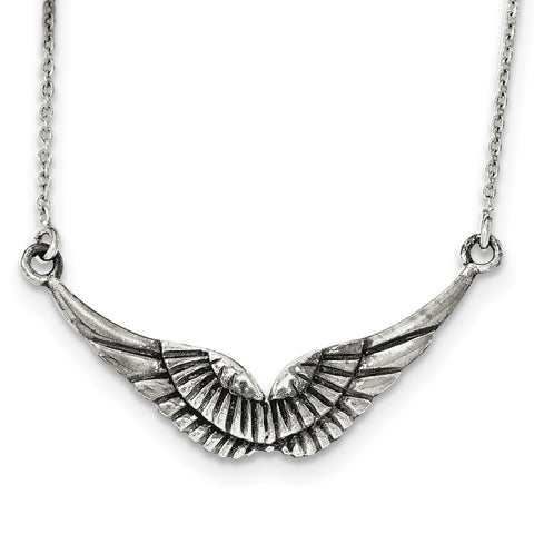 Sterling Silver Polished and Antiqued Wings Necklace QG3995 - shirin-diamonds