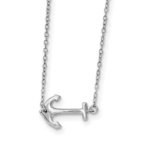 Sterling Silver Rhodium-plated Anchor w/2in ext. Necklace QG3998 - shirin-diamonds