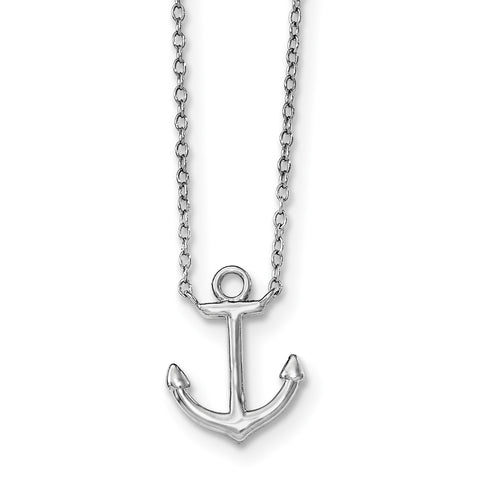 Sterling Silver Rhodium-plated Anchor w/2in ext. Necklace QG3999 - shirin-diamonds