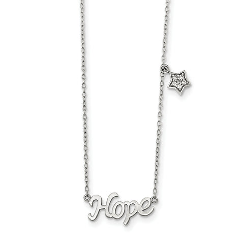 Sterling Silver Polished CZ HOPE with Star Necklace QG4008 - shirin-diamonds