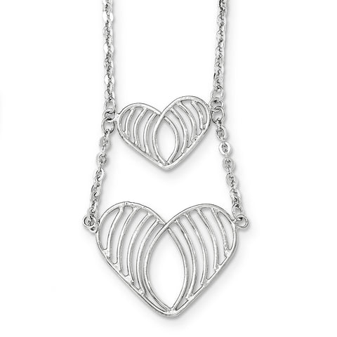 Sterling Silver Rhodium Plated Open Wire Hearts Necklace QG4018 - shirin-diamonds