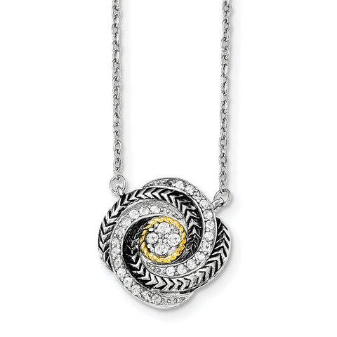 Sterling Silver & 14k Gold CZ Twist w/2in ext Necklace QG4054 - shirin-diamonds