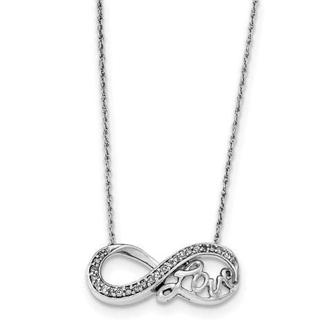 Sterling Silver Rhodium Diam. Infinity Symbol LOVE Necklace QG4072 - shirin-diamonds