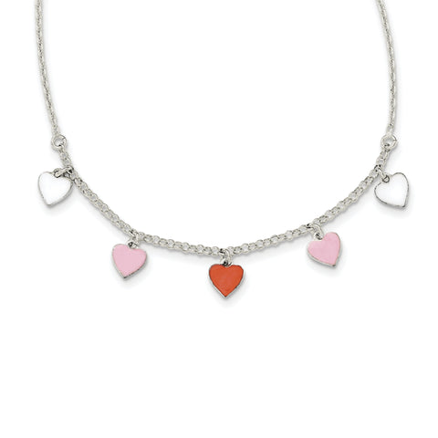 Sterling Silver Polished Enamel Heart Childs Necklace QG4082 - shirin-diamonds