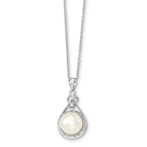 Sterling Silver Rhodium-plated 10-11mm White FWC Pearl CZ Necklace QG4101 - shirin-diamonds