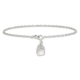 925 Sterling Silver 2mm Solid Polished 3-Dimensional Shell Chain Anklet