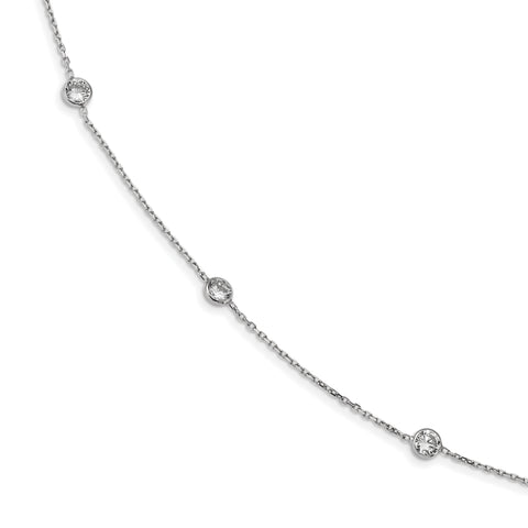 Sterling Silver Rhodium-plated 16-Station CZ Polished Necklace QG4285 - shirin-diamonds