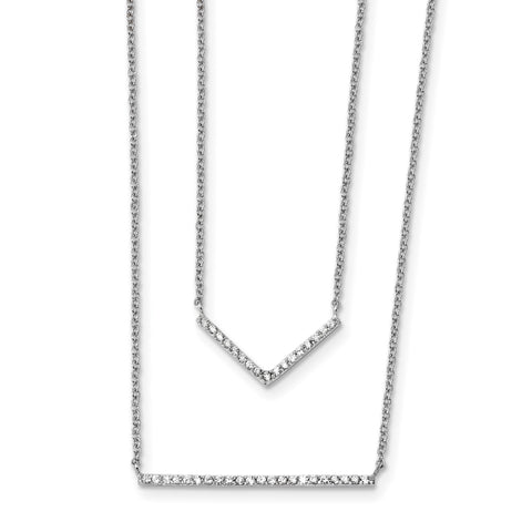 Sterling Silver Rhodium-plated CZ Double Bar Multi-Strand Necklace QG4291 - shirin-diamonds