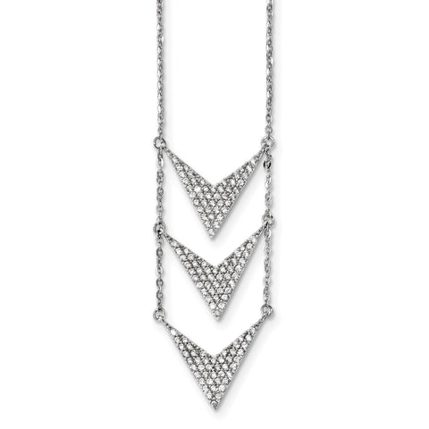 Sterling Silver Rhodium-plated CZ Dangle Necklace QG4300 - shirin-diamonds