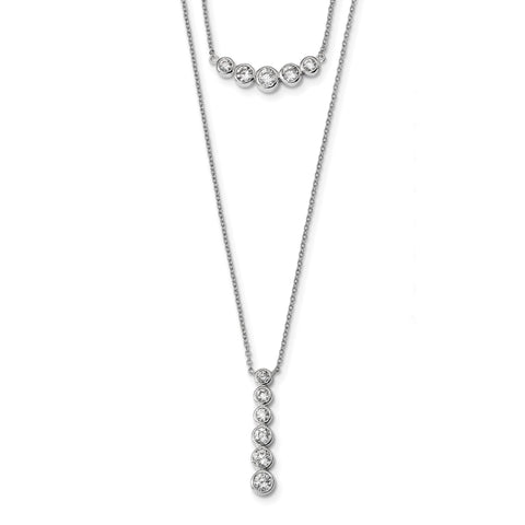 Sterling Silver Rhodium-plated Double Strand CZ Necklace QG4305 - shirin-diamonds