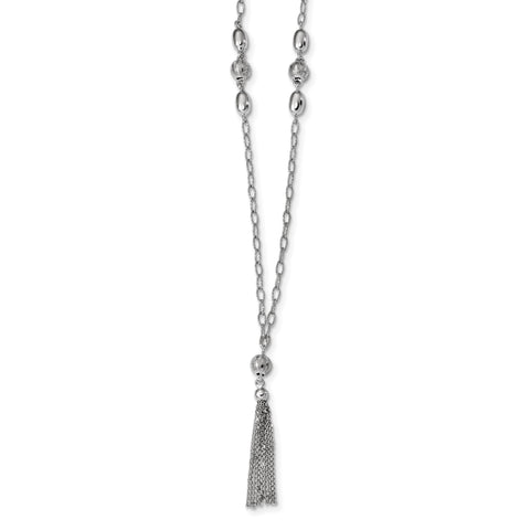 Sterling Silver Rhodium-plated D/C & Polished Beaded Tassel Necklace QG4337 - shirin-diamonds