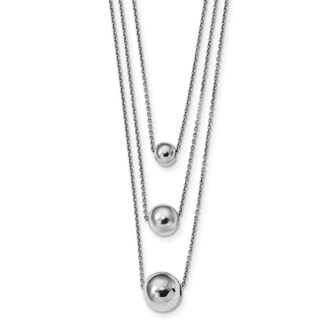 Sterling Silver Rhodium-plated 3-Strand w/2in ext. Polished Necklace QG4338 - shirin-diamonds
