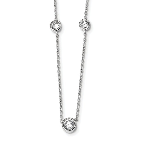Sterling Silver Rhodium-plated 3-Stone CZ Necklace QG4343 - shirin-diamonds
