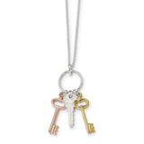 Sterling Silver Rose & Gold-tone Keys 16in Necklace QG4349 - shirin-diamonds