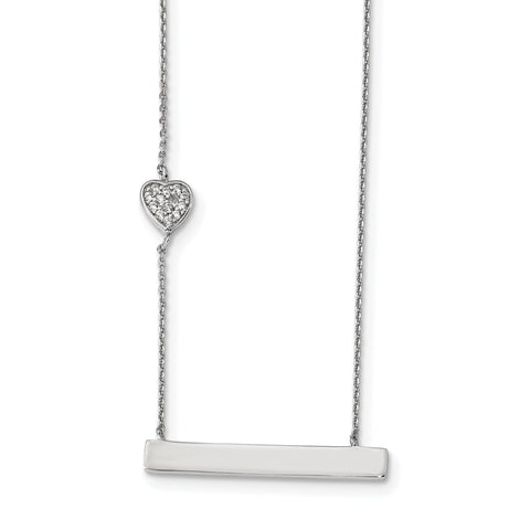 Sterling Silver Rhodium-plated CZ Heart w/Bar w/2in ext. Necklace QG4357 - shirin-diamonds