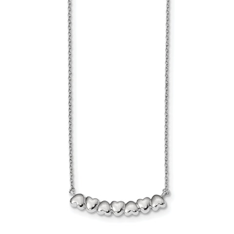 Sterling Silver Rhodium-plated w/2in ext Heart Bar Necklace QG4363 - shirin-diamonds
