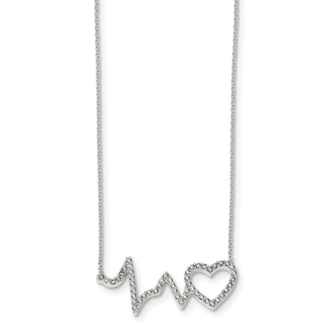 Sterling Silver Polished CZ Heartbeat 18in Necklace QG4367 - shirin-diamonds