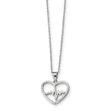 Sterling Silver Rhodium-plated Heartbeat in Heart w/2 inch ext. Necklace QG4369 - shirin-diamonds