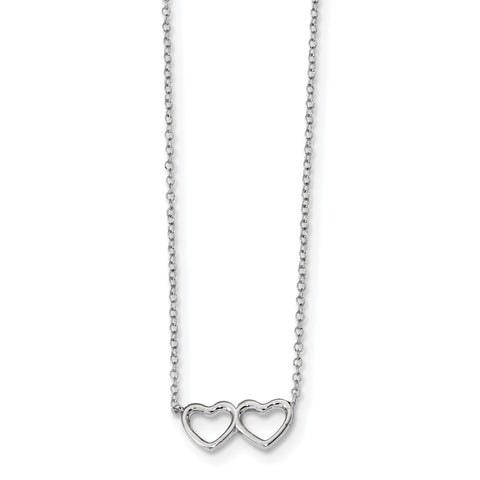Sterling Silver Rhodium-plated w/ 2in ext. Heart Necklace QG4370 - shirin-diamonds