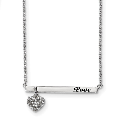 Sterling Silver Rhodium-plated CZ Black Oxidation Heart Love Necklace QG4377 - shirin-diamonds