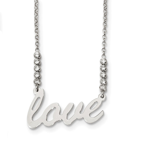Sterling Silver CZ Polished Love Necklace QG4383 - shirin-diamonds