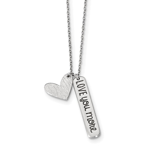 Sterling Silver Rhodium-plated Heart Love You More Necklace QG4386 - shirin-diamonds