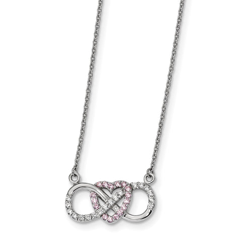 Sterling Silver Rhodium-plated w/CZ Heart w/Infinity Symbol Necklace QG4396 - shirin-diamonds
