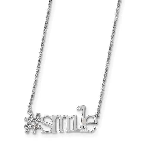 Sterling Silver Rhodium-plated CZ 18in Hashtag Smile Necklace QG4398 - shirin-diamonds