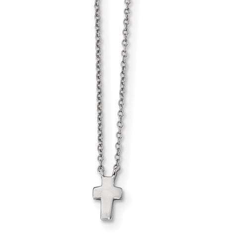 Sterling Silver Rhodium-plated w/2in ext. Polished Cross Necklace QG4401 - shirin-diamonds