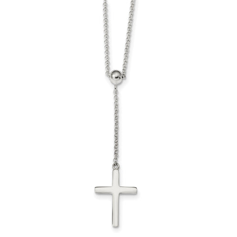 Sterling Silver Polished Cross Adjusts up to 23.5 inch Necklace QG4405 - shirin-diamonds