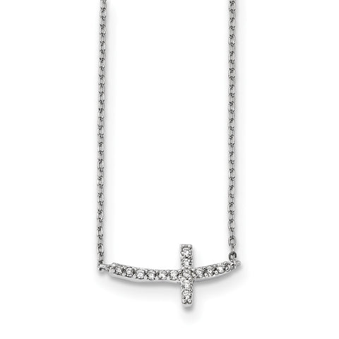 Sterling Silver Rhodium-plated CZ Cross w/2 inch ext Necklace QG4406 - shirin-diamonds