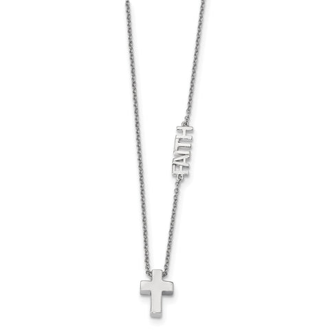 Sterling Silver Rhodium-plated Faith w/Cross Necklace QG4407 - shirin-diamonds