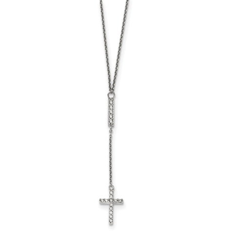 Sterling Silver CZ 16in Cross Necklace QG4414 - shirin-diamonds