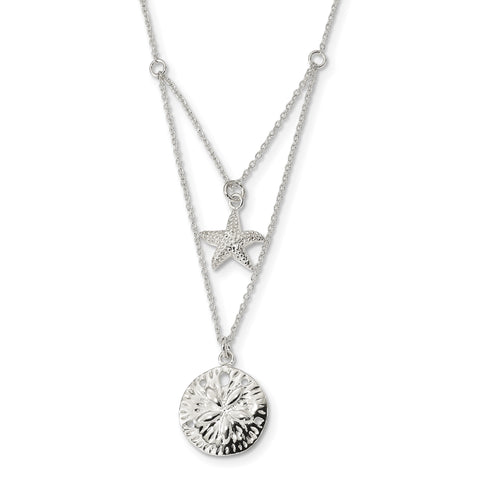 Sterling Silver 2-strand Starfish and Sand Dollar 18 inch Necklace QG4426 - shirin-diamonds