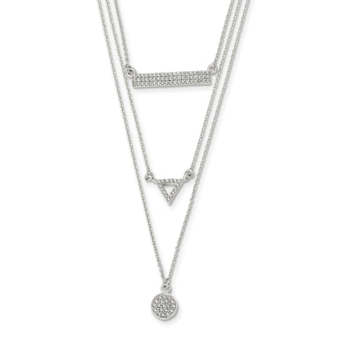 Sterling Silver Polished CZ Circle Triangle and Bar 16in Necklace QG4427 - shirin-diamonds