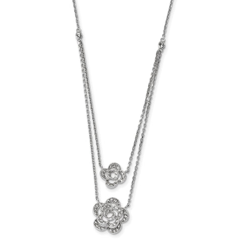 Sterling Silver Rhodium Multi-Strand CZ w/2in ext Floral Necklace QG4462 - shirin-diamonds