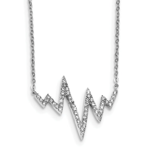 Sterling Silver Rhodium-plated CZ Zigzag Necklace QG4585 - shirin-diamonds