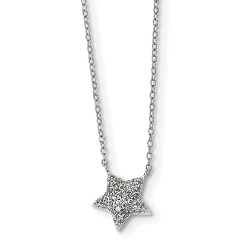 Sterling Silver Rhodium-plated CZ Star with 2in ext. Necklace QG4588 - shirin-diamonds