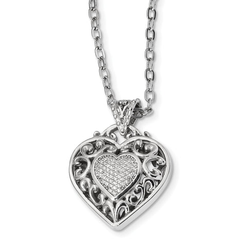 Sterling Silver Rhodium-plated CZ Heart Necklace QG4611 - shirin-diamonds