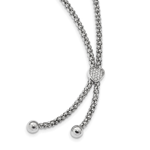 Sterling Silver Rhodium Plated CZ Heart Dangle Necklace QG4616 - shirin-diamonds
