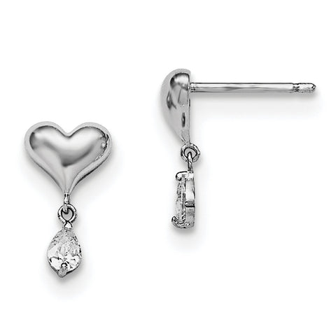 Sterling Silver Rhodium-plated Madi K CZ Children's Heart Dgle Post Earring QGK127 - shirin-diamonds