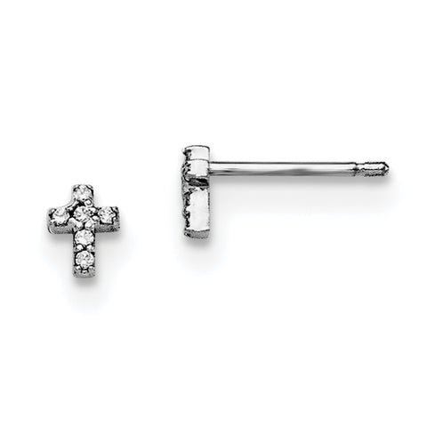 Sterling Silver Rhodium-plated Madi K CZ Children's Cross Post Earrings QGK170 - shirin-diamonds
