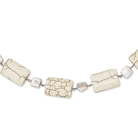 Sterling Silver Reconstructed Magnesite & FW Brown Cultured Pearl Neck QH4709 - shirin-diamonds