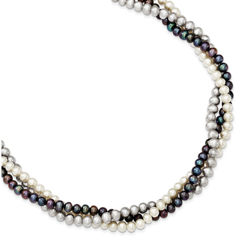 Sterling Silver Rhodium 5-6mm FWC Semi Round Pearl w/2in ext. Necklace QH4789 - shirin-diamonds