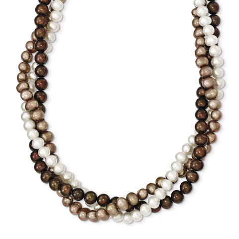 SS 5-6mm White, Brown, Beige FW Cultured Potato Pearl w/2in ext. Necklace QH4818 - shirin-diamonds