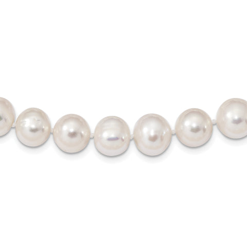 Sterling Silver Rhodium  10-11mm White FW Cultured Pearl Necklace QH4828 - shirin-diamonds