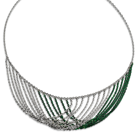Sterling Silver Rhodium & Green Plated Multi Strand Necklace w/2in ext QH5115 - shirin-diamonds