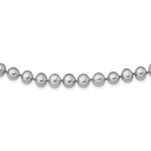 Sterling Silver Rhodium 7-8mm Grey Shape FWC Pearl Necklace QH5162 - shirin-diamonds
