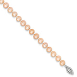 Sterling Silver Rhod-plated 6-7mm Pink Egg Shape FWC Pearl Necklace QH5166 - shirin-diamonds